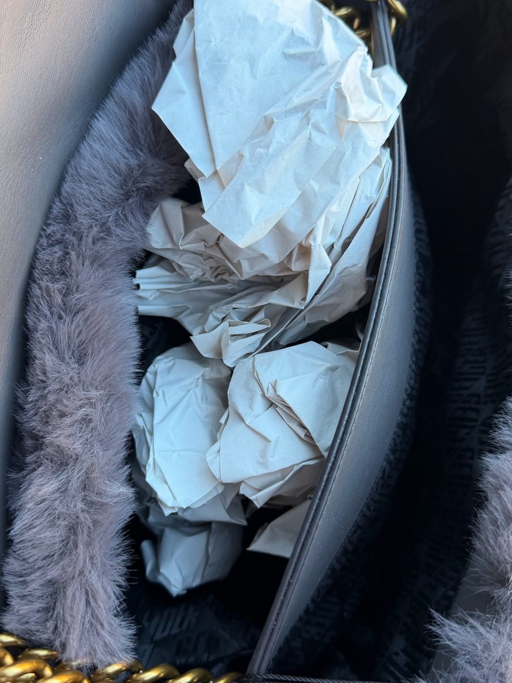 Kurt Geiger Plush Quilted Faux Fur Clutch in Gray - Picture 6 of 6
